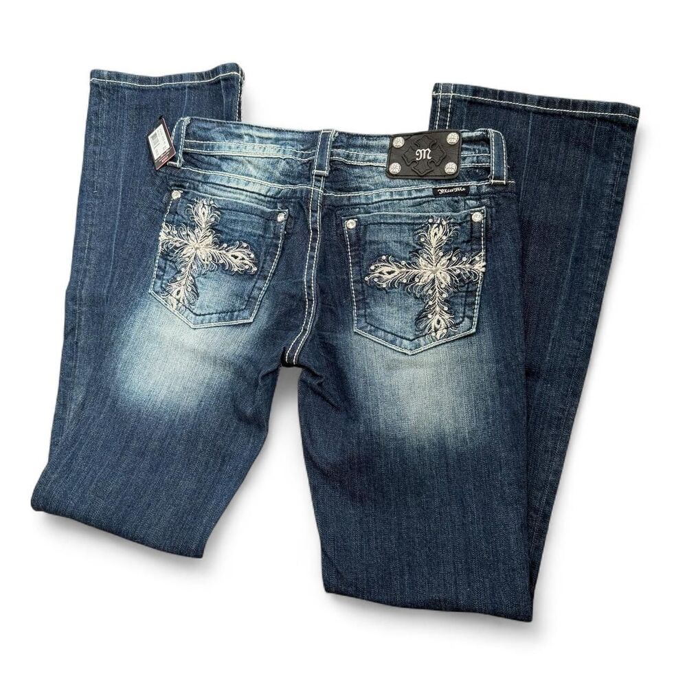 Y2K Miss Me Cross Embroidered Bootcut Jeans NWT